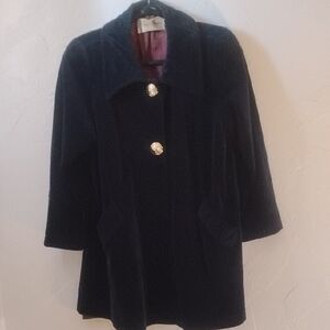Donato Martis Italy Vintage 60's Quilted Collar Navy Blue Velvet Coat Sz 38 M L